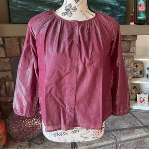 NWOT Cat & Jack Buttoned Front Long Sleeve Shiny Blouse Burgundy M 7/8